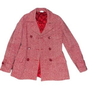 Delia's Vintage Wool Tweed Double Breasted Pea Coat Red Jacket Size XS